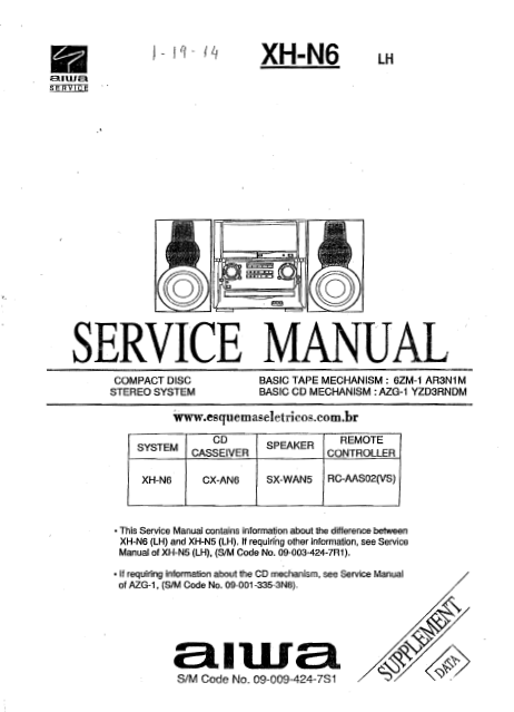 AIWA XH-N6 Compact Disc LH Supplement Service Manual