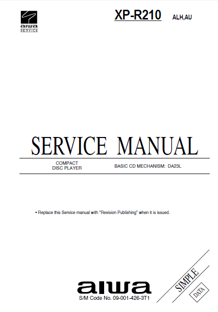 AIWA XP-R210 Compact Disc Player Simple Service Manual