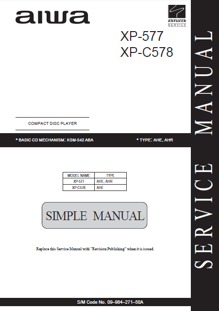 AIWA XP 577-C578 Compact Disc Player Simple Manual