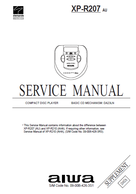 AIWA XP-R207 AU Compact Disc Player Supplement Service Manual