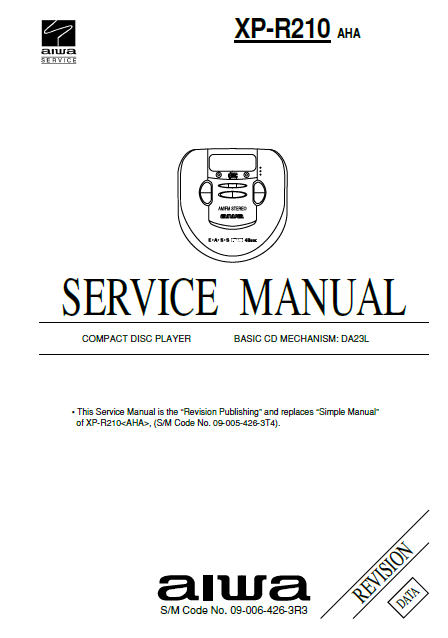 AIWA XP-R210 Compact Disc Player Revision Service Manual