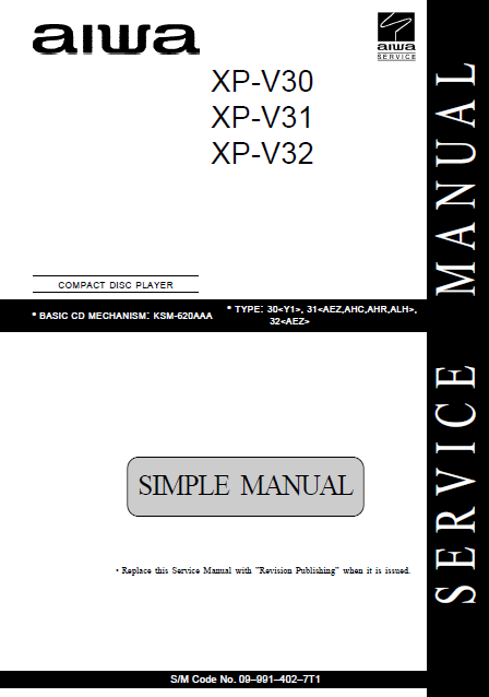 AIWA XP-V30-V31-V32 CD Player Simple Manual