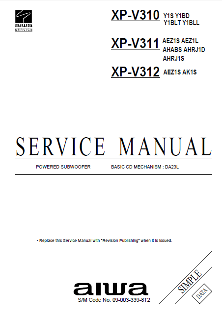 AIWA XP-V310-V311-V312 Powerd Subwoofer Simple Manual