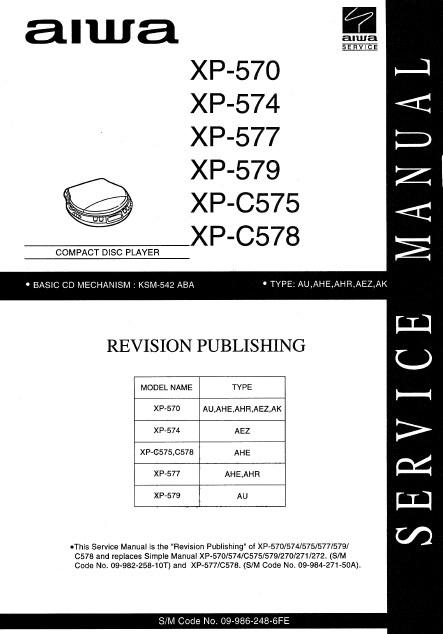 AIWA XP-570 Compact Disc Player Revision Service Manual