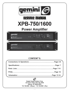 GEMINI Model XPB 750-1600 Power Amplifier Service Manual
