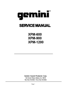 GEMINI Model XPM 600-900-1200 Service Manual