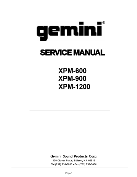 GEMINI Model XPM 600-900-1200 Service Manual