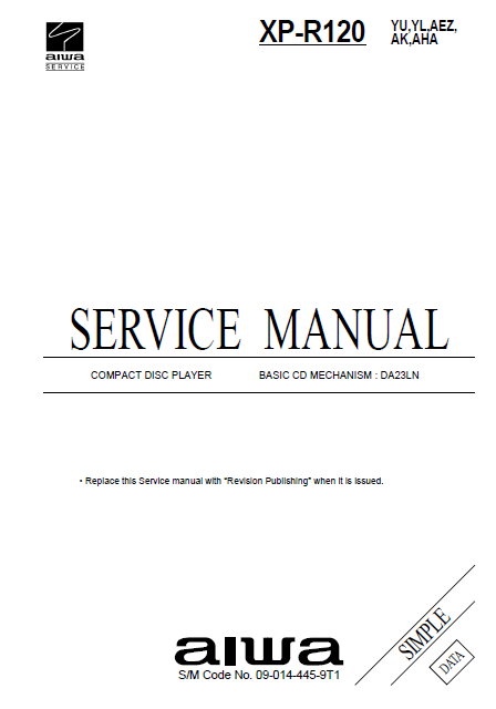 AIWA XP-R120 Compact Disc Player Simple Service Manual
