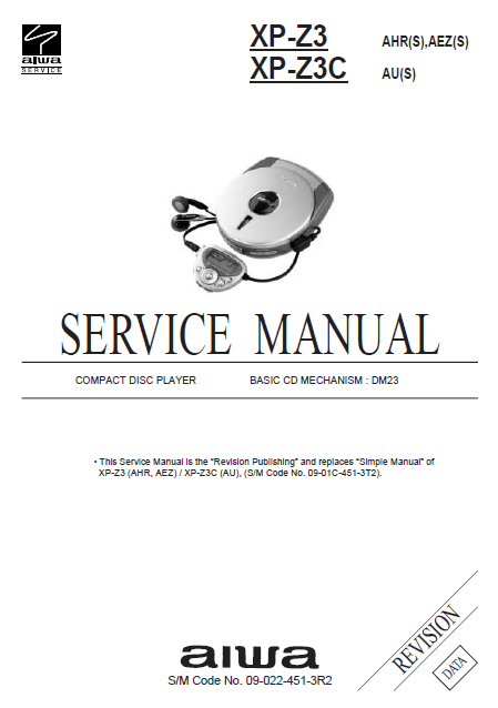 AIWA XP Z3-Z3C Compact Disc Player Revision Service Manual