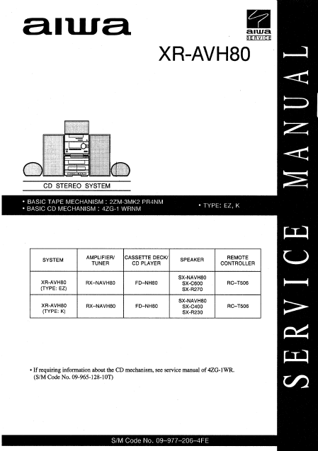 AIWA XR-AVH80 CD Stereo System Service Manual