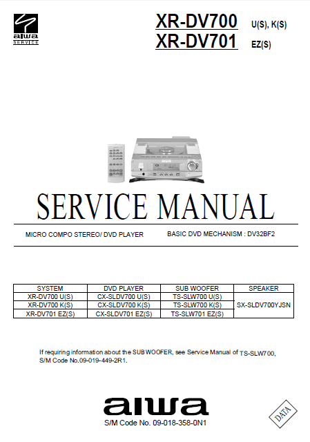 AIWA XR DV700-701 Micro Compo Stereo Player Service Manual