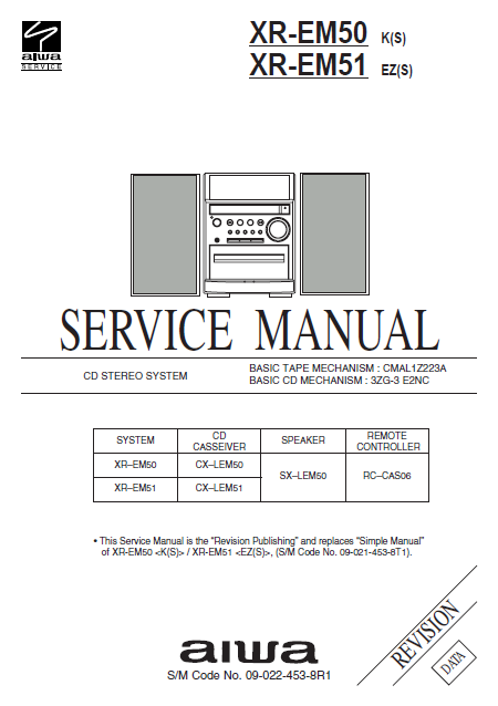 AIWA CD Stereo System XR-EM50 Revision Service Manual