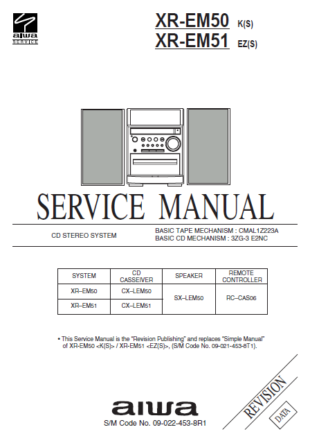 AIWA XR EM50-EM51 CD Stereo System Revision Service Manual