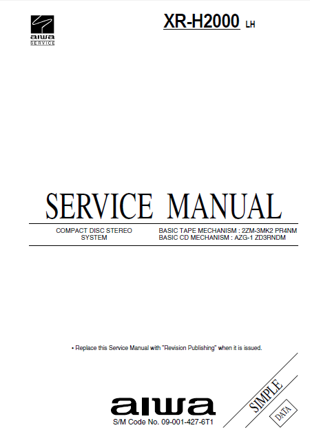 AIWA XR-H2000 CD Stereo System Simple Service Manual
