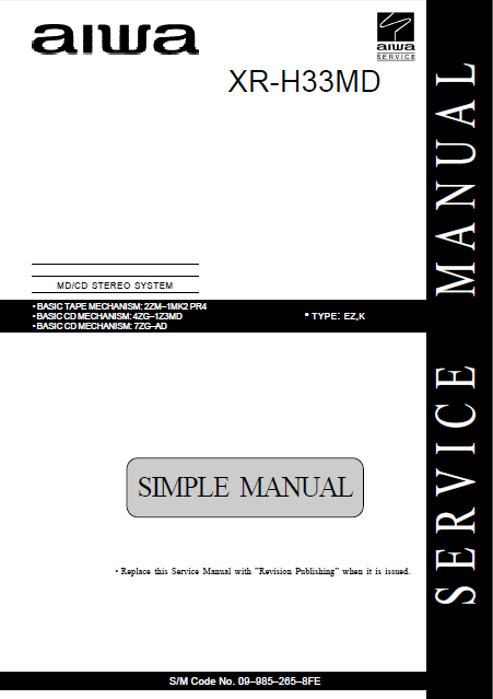 AIWA XR-H33MD CD Stereo System Simple Service Manual