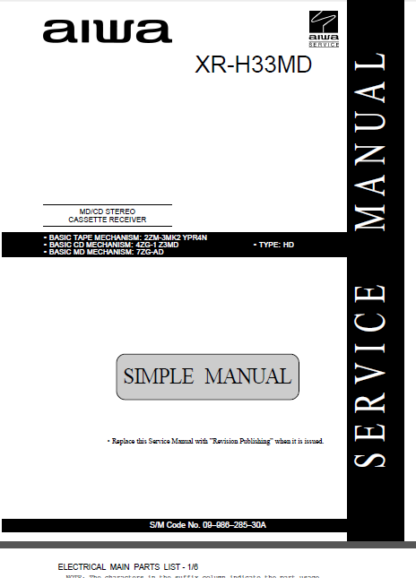 AIWA XR-H33MD HD CD Stereo System Simple Service Manual