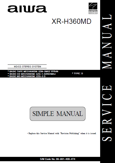 AIWA XR-H360MD Simple MD-CD Stereo System Service Manual