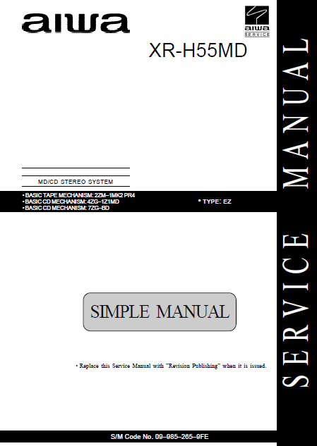 AIWA XR-H55MD Simple MD-CD Stereo System Service Manual