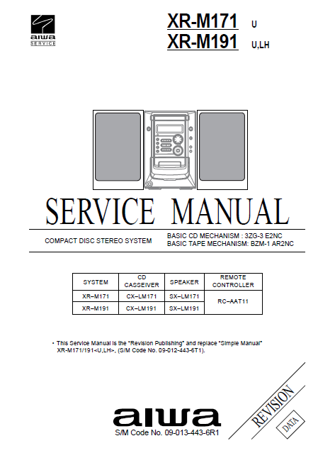 AIWA XR M171-M191 CD Stereo System Revision Service Manual
