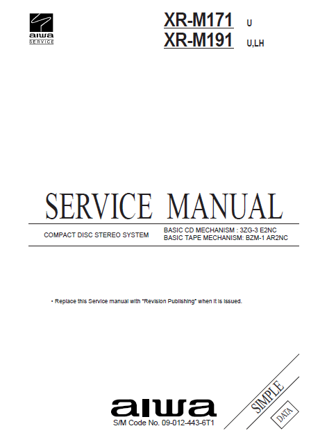 AIWA XR M171-M191 CD Stereo System Simple Service Manual