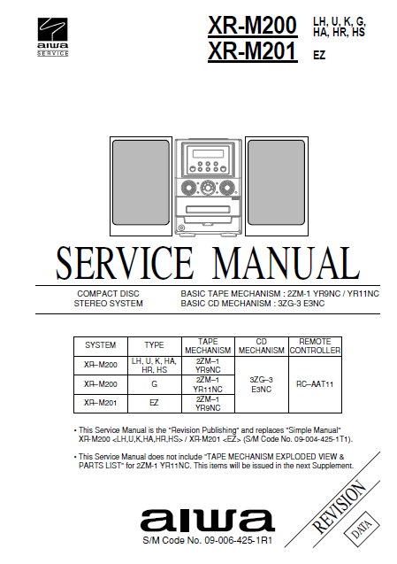 AIWA XR M200-M201 CD Stereo System Revision Service Manual