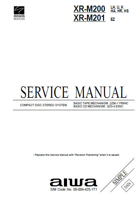AIWA XR M200-M201 CD Stereo System Simple Service Manual