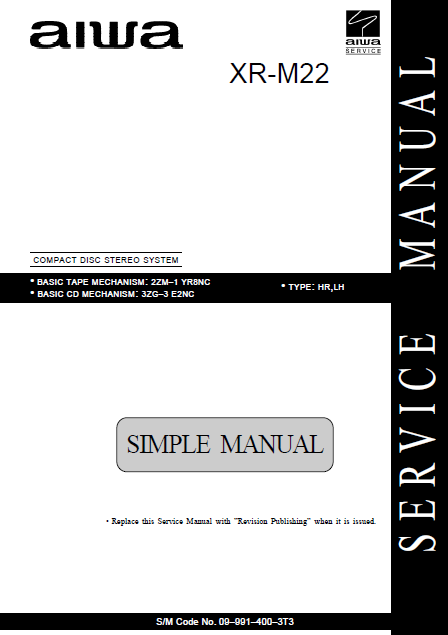 AIWA XR-M22 CD Stereo System Simple Manual