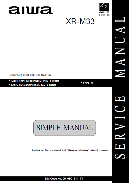 AIWA XR-M33 U CD Stereo System Simple Manual