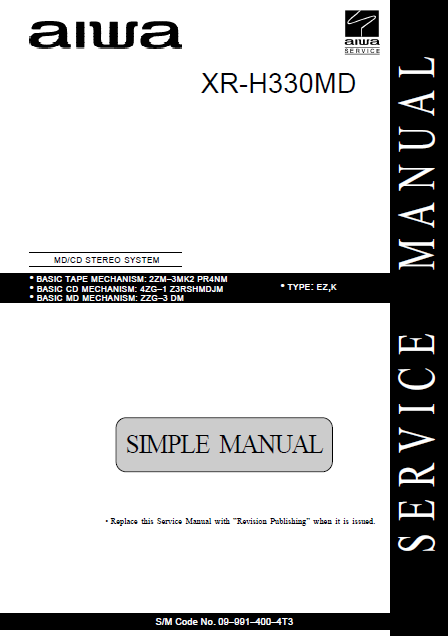 AIWA XR-H330MD CD Stereo System Simple Service Manual