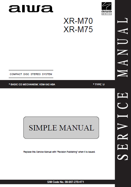 AIWA XR M70-M75 U CD Stereo System Simple Manual