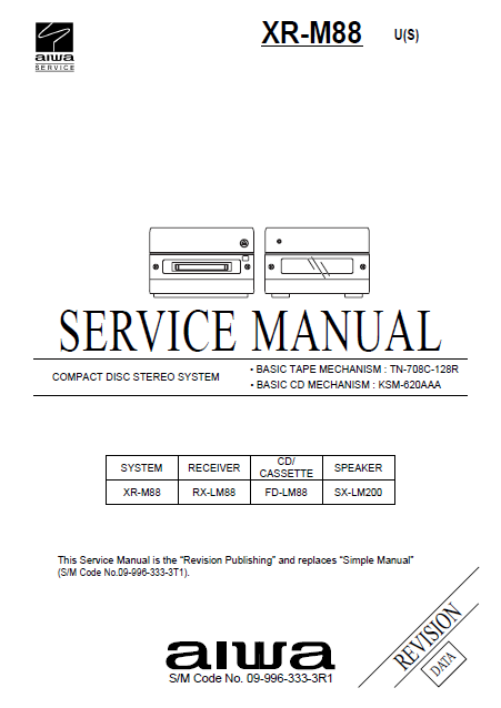 AIWA XR-M88 U CD Stereo System Revision Service Manual