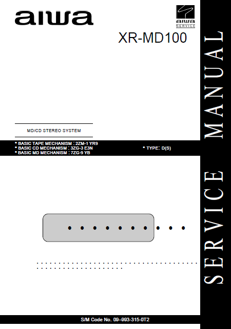 AIWA XR MD100-MD105 CD Stereo System Supplement Service  Manual