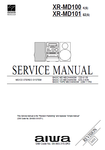 AIWA XR MD100-MD101 CD Stereo System Revision Service Manual