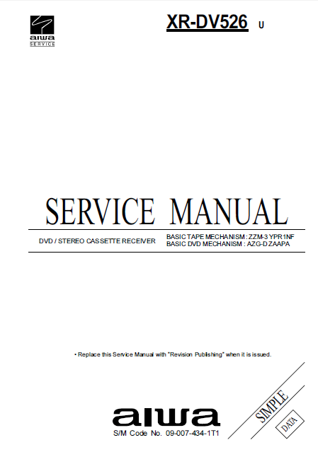 AIWA XR-DV526 CD Stereo Cassette Receiver Simple Service Manual