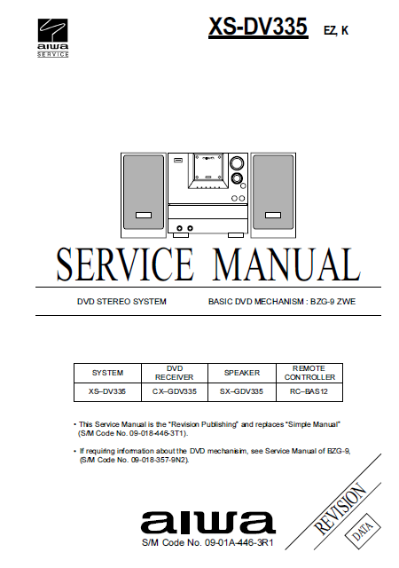 AIWA XS-DV335 DVD Stereo Revision Service Manual