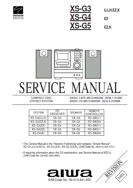 AIWA XS-G4 U Revision Compact Disc Service Manual