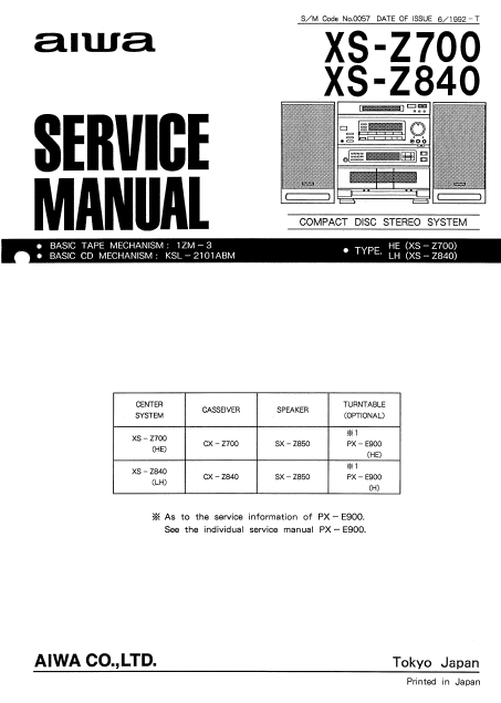 AIWA XS-Z700 Compact Disc Service Manual