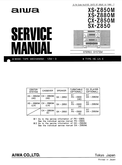 AIWA XS-Z850M Compact Disc Service Manual