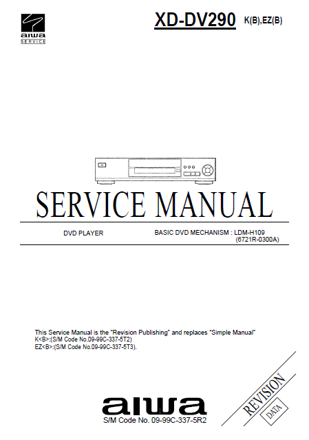 AIWA XD-DV290 DVD Player Revision Service Manual