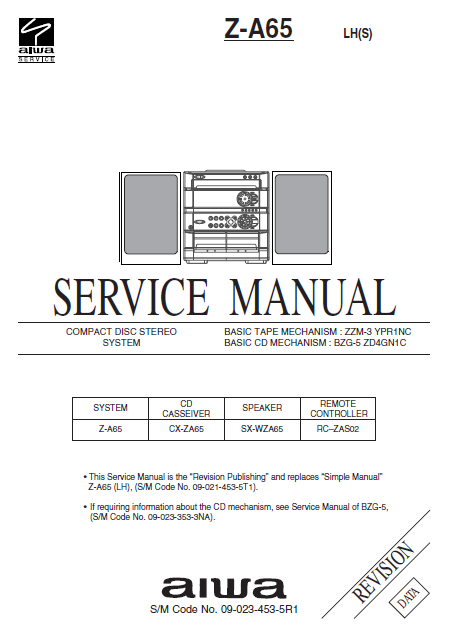 AIWA Z-A65 Revision Compact Disc Stereo System Service Manual