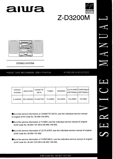 AIWA Z-D3200M Stereo System Service Manual