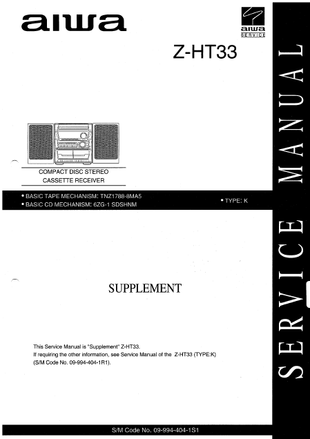AIWA Z-HT33 K Supplement CD Stereo Cassette Receiver Schematic