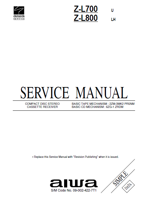 AIWA Z L700-L800 Simple CD Stereo Cassette Receiver Service Manual