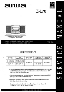 AIWA Z-L70 Supplement CD Stereo Cassette Receiver Service Manual