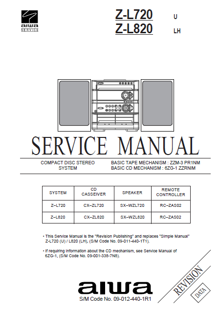 AIWA Z-L720 Revision CD Stereo Cassette Receiver Service Manual