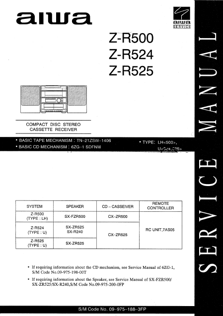 AIWA Z-R500 CD Stereo Cassette Receiver Service Manual