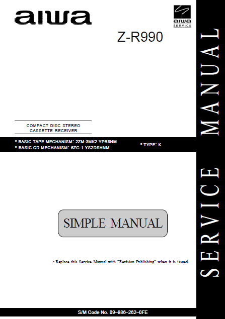 AIWA Z-R990 Simple CD Stereo Cassette Receiver Service Manual
