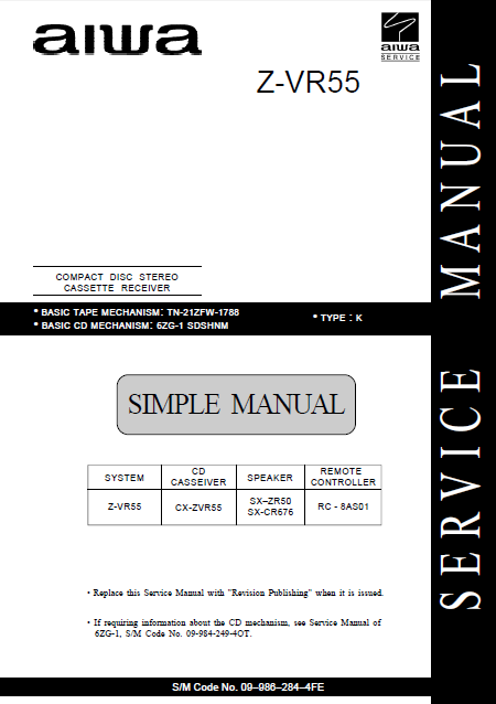 AIWA Z-VR55 K Simple CD Stereo Cassette Receiver Service Manual