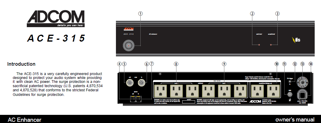 ADCOM ACE-315 Owner’s Manual