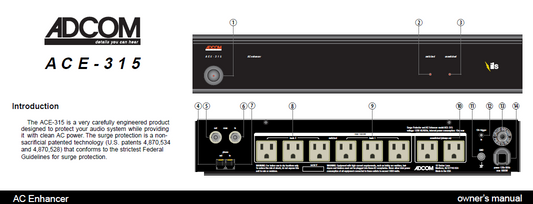 ADCOM ACE-315 Owner’s Manual